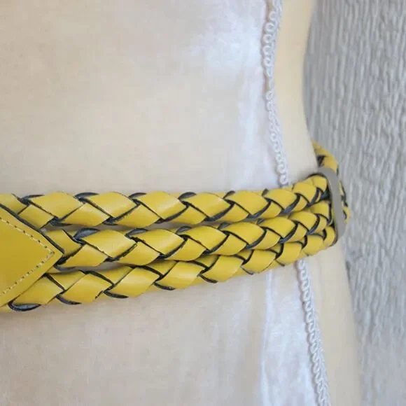 Avignon triple strand leather belt Wide Silver Buckle wmns sz sm yellow - Picture 7 of 7